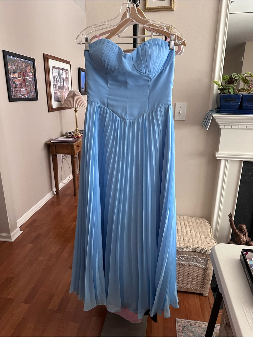 Strapless Pleated Maxi Gown in Powder Blue